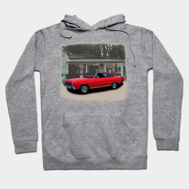 1969 Dart GTS in our filling station series on back Hoodie by Permages LLC